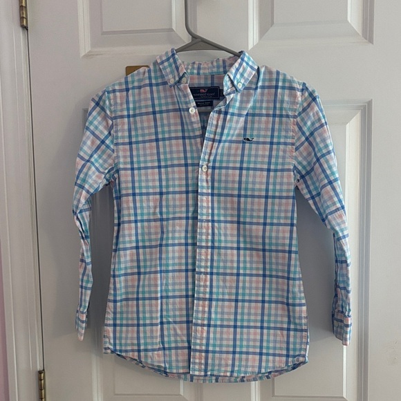 Boys Vineyard Vines Pastel Plaid Button-Down Shirt - Blue & Pink